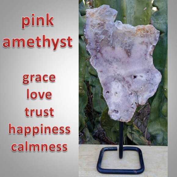 9" PINK AMETHYST on stand stone rock crystal 04 Calmness :  happiness 112225 - Picture 1 of 7